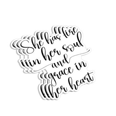 Imagem de (3 peças) Adesivo She Has Fire in Her Soul and Grace in Her Heart Frases Motivational Sayings Girl Power Quotes Inspirational Message Vinyl Decal for Tumbler Laptop Water Bottles Books Phone - Tamanho
