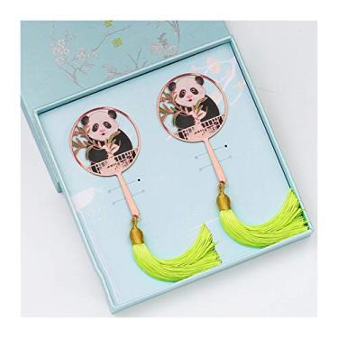 Imagem de SUNESA Marcador de página de metal panda - Marcador de página requintado bonito marcador de página de metal redondo com correntes e borlas Presente ideal para leitoras mulheres e crianças Marcador de