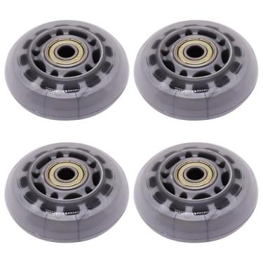 Imagem de BENLIUDH Rodas de skate em linha com rolamentos, lâmina de rolo de 6 cm 64 mm rodas transparentes para ambientes externos e internos para cadeiras de escritório, bagagem (pacote com 4, prata)