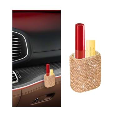 Imagem de BESULEN Suporte de batom para carro brilhante, strass de cristal, organizador de batom vertical para mulheres e meninas, suporte de protetor labial automotivo diamante brilhante, universal para