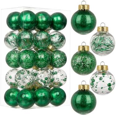 Imagem de Briful Conjunto de bolas de Natal transparentes de plástico transparente à prova de estilhaçamento de 50 mm com decoração delicada e recheada, enfeites de árvore de Natal (24 unidades, verde)