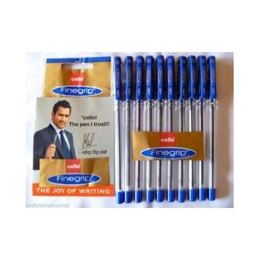 Imagem de 10 canetas esferográficas Cello Fine Grip Non-stop para escrever caneta esferográfica azul para escrita com tinta # anúncio de marca da Indian Cricketer Mahindera Singh Dhoni