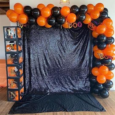 Imagem de TCBESTO Cortina de pano de fundo de lantejoulas pretas 2,2 m x 2,2 m, 1 painel, cortinas de fundo de fotografia brilhante para decoração de festa de aniversário de casamento