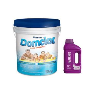 Imagem de Kit Cloro De Piscina Granulado Hipoclorito Cálcio 10kg Domclor + PH- D