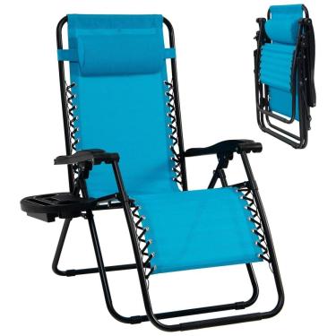 Imagem de Goplus Cadeira Reclinável Ajustável Gravidade Zero com Apoio de Cabeça e Porta Copos, Azul