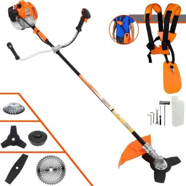 Imagem de Roçadeira Vulcan VR520H À Gasolina 2T 52cc 2,5HP Com Carretel Nylon + Faca 2 Pontas + Faca 3 Pontas + Faca 40 Dentes Vídea + Escova de Aço Giratória