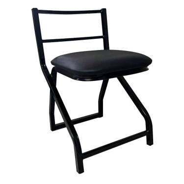 Imagem de Cadeira Banqueta Baixa Metal Estilo Industrial Assento Corino Preto