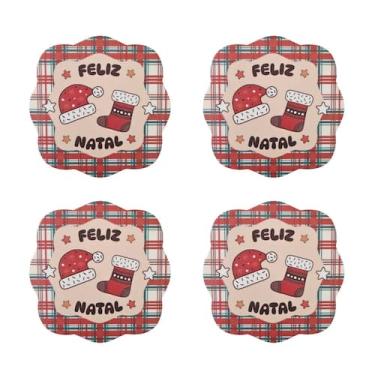 Imagem de Kit 4 Porta Copos Natalino Estampado Descanso De Copos Natal - Mkt Mul