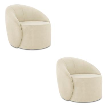 Imagem de Poltrona Decorativa Orgânica Giratória Kit 2 Lua Suede Bege D03 - D'Rossi