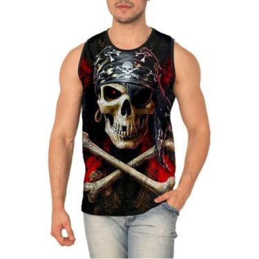 Imagem de Regata Masculina Caveira De Pirata Black Skull 122 - smoke, Preto, G