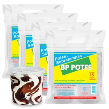 Imagem de Pote Descartavél 1500ml BP Potes Redondo com Tampa Bolos Sorvetes Açai (60 Unidades)