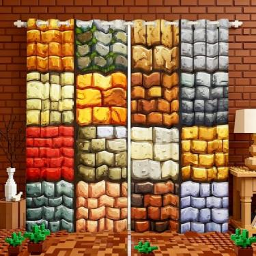 Imagem de Cortina de janela de jogos temáticos pixelados, cortinas para decoração de sala de estar de videogame, decoração de sala de estar, grade geométrica para crianças, meninos, adolescentes, tratamento de