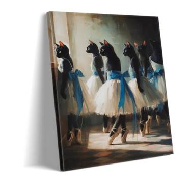 Imagem de Impressão em tela de bailarina de balé de gato preto | Arte animal caprichosa para decoração de casa moderna | Arte de parede exclusiva para sala de estar, quarto e quarto infantil (tela enrolada de