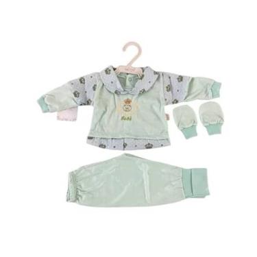 Imagem de Kit Pagão Bordado Mijão Pé Resvesivel e Luvas 3 Peças Malha Pv Hipoale