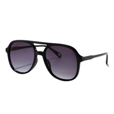 Imagem de Óculos de sol aviador retrô para mulheres e homens, clássicos, anos 70, vintage, moderno, quadrado, aviadores, Preto/Preto dégradé