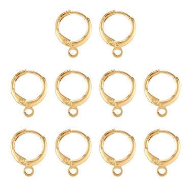 Imagem de 10 peças de brinco de argola de latão banhado a ouro 18K com puxador traseiro com laço para mulheres brincos de fabricação de joias - 15 x 11,5 x 2 mm