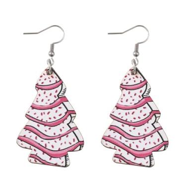 Imagem de Brincos de Natal para mulheres, moda rosa, design de árvore de Natal, brincos suspensos, roupas de Natal, acessórios de bijuteria, 2inch, Madeira, Sem pedra preciosa