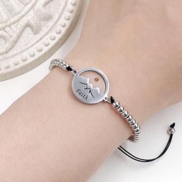 Imagem de Pulseiras Faith Mountain com semente de mostarda | Joias religiosas ajustáveis para mulheres | Pulseira Faith and Hope com berloque | YA4556, Medium, Aço inoxidável Metal, Sem Pedra Preciosa