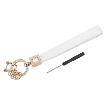 Imagem de Chaveiro de couro, porta-chaves com 5 chaveiros e anel em D antiperda para homens, mulheres, chaves de carro, dourado/branco, Multi, 26mmx24 mm