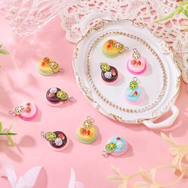 Imagem de 10 pingentes de resina para bolo de frutas, 15,5 ~ 16 x 22 ~ 23 x 9,5 mm, imitação de pão, bolo, pingentes de comida com argolas de ferro de platina, cores mistas para colar, pulseira, chaveiro