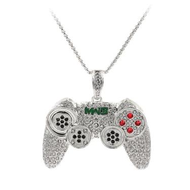 Imagem de Colar masculino com pingente de controle de jogo de cristal divertido estilo punk hip hop - joia grossa e larga, colar de amizade ideal para melhores amigos, presentes exclusivos de Natal e