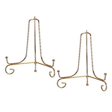 Imagem de Suporte de placa para exibição, 2 peças, suporte de placa decorativa de ferro, cavalete de metal, suporte dobrável para moldura de foto, dourado