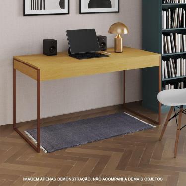 Imagem de Escrivaninha Industrial Madeira Padrão Office Canela Malta Com Base Cobre Marrom