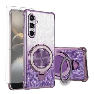 Imagem de Asuwish Capa de celular para Samsung Galaxy S24 FE 5G capa magnética com protetor de tela de vidro temperado e anel à prova de choque com glitter brilhante suporte rígido acessórios S 24 EF AI S24FE