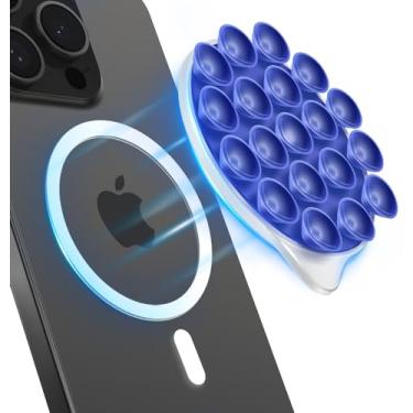 Imagem de Suporte de telefone com ventosa de silicone para MagSafe, suporte de telefone antideslizante, compatível com iPhone MagSafe, perfeito para vídeos e selfies TikTok (branco e roxo)