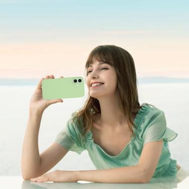 Imagem de Capa para iPhone 16 6,1 polegadas silicone líquido gel borracha fina fina microfibra forro almofada textura capa protetora à prova de choque para iPhone 16, verde matcha