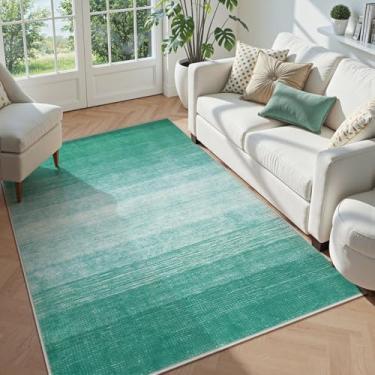 Imagem de Wonnitar Tapete moderno, ombré, 12,7 x 17,8 cm, azul-petróleo para sala de estar, mesa de jantar resistente a manchas, tapete grande, lavável, abstrato, antiderrapante, para entrada de apartamento