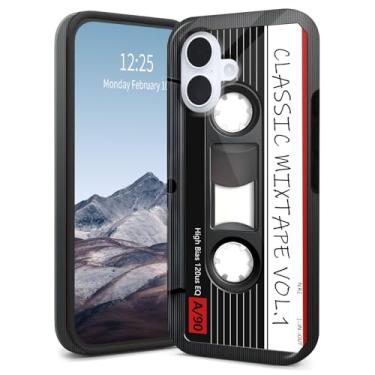 Imagem de SichKards Capa para iPhone 17, capa híbrida fina de camada dupla - capa rígida de policarbonato + silicone macio, à prova de choque, resistente a arranhões e antiamarelamento, fita cassete