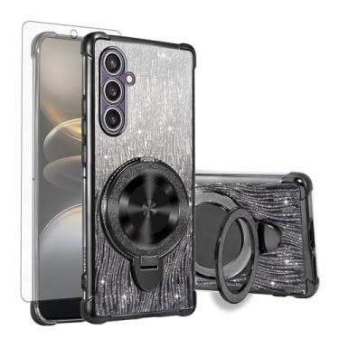 Imagem de Asuwish Capa de celular para Samsung Galaxy S23 FE 5G capa magnética com protetor de tela de vidro temperado e glitter brilhante à prova de choque anel rígido suporte rígido acessórios S 23 EF S23FE