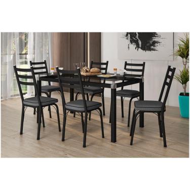 Imagem de Conjunto De Mesa 4 Cadeiras Vidro Preto Fosco Rattan