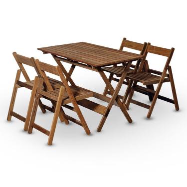 Imagem de Conjunto De Mesa 120x70 E 04 Cadeiras Dobráveis Em Madeira Nobre Sem Pintura