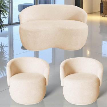 Imagem de Kit Namoradeira + 2 Poltronas Decorativa Beatriz Orgânica Couro Bege -