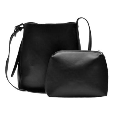Imagem de Nupouch Bolsa tiracolo grande Calla Milan, bolsa feminina de couro vegano, elegante, bolsa com zíper, conjunto de 2 peças, estilo moderno, Preto, Grande transversal
