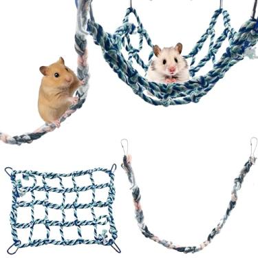 Imagem de Rede de escalada de rato para acessórios de gaiola, cordas de escalada de rato e brinquedos para pendurar, brinquedo de enriquecimento de escada de ponte de algodão para hamster, plataforma de rede