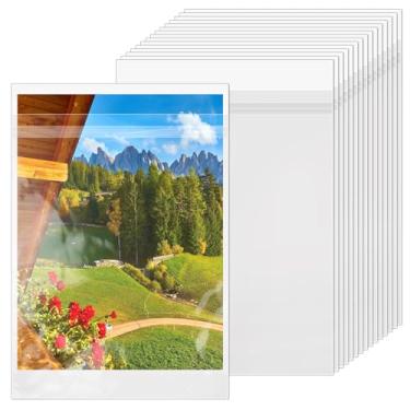 Imagem de VOKOY Pacote com 100 sacos de armazenamento de mangas cristalinas, 24 x 30 cm, sacos de celofane autovedantes, protetores de revistas para tapetes de fotos de 22 x 30 cm, impressões artísticas