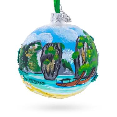 Imagem de Enfeite de Natal com bola de vidro Phang NGA Bay Beach, Phuket, Tailândia, 8 cm