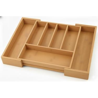 Imagem de Porta Talheres Bambu Grande Expansível 7 Divisórias Organizador Gaveta Ajustável Madeira Natural Sustentável Cozinha Minimalista