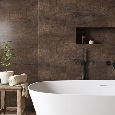 Imagem de VaryStyle Papel de parede de concreto marrom escuro descasque e cole papel de parede vintage de cimento para banheiro, cozinha, bancada, papel de contato para parede, armário, removível, autoadesivo