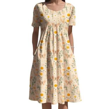 Imagem de Vestido feminino Medlor, boho, estampa floral, manga curta, 2025