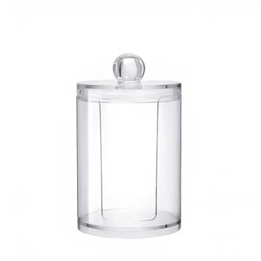 Imagem de Pote Organizador de Acrílico Transparente para Bancada, 19x7cm, com Tampa, para Algodão e Cotonetes, Ideal para Banheiro e Penteadeira