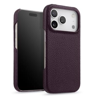 Imagem de LYJSMGZ Capa de couro genuíno para iPhone 17 Pro Max/17/17 Pro/17 Air, capa protetora contra arranhões, forro macio, suporte magnético, capa de carregamento sem fio, roxa, 17Pro Max