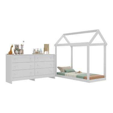 Imagem de Cama Infantil Montessoriana Com Colchão Incluso E Cômoda Bambolê Multimóveis Mx4288 Branco Branco