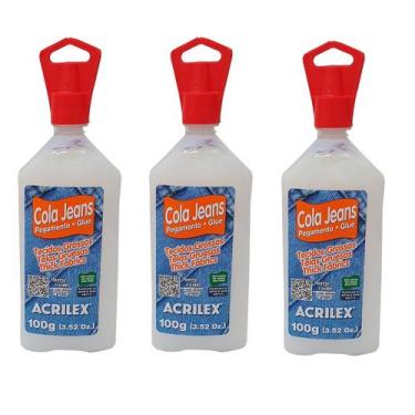Imagem de Kit 3 Cola Jeans P/ Tecidos Grossos Não Tóxico Acrilex 100g