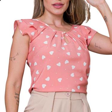 Imagem de Blusinha Feminina Social Crepe Estampa Coração - Look Modas Octavio, R