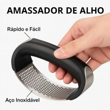 Imagem de Triturador Alho Manual Amassador De Alho Inox fácil uso e eficiente - 