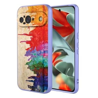 Imagem de OEURVQO Capa artística para Google 9, capa de silicone líquido de toque macio com forro fofo, compatível com carregamento sem fio, capa protetora para Google Pixel 9, aquarela roxa